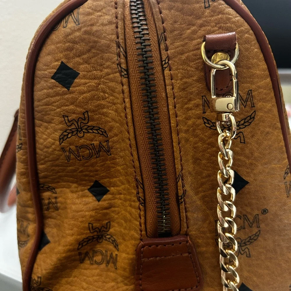 MCM Cognac Visetos Satchel with Gold Hardware and Brown Handles - Picture 4 of 15